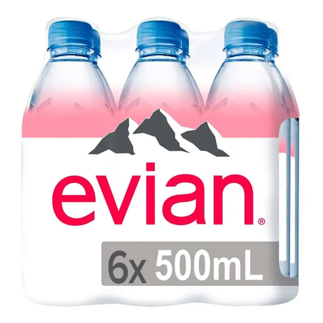 6 unidades de 500 ml de Agua de Manantial Evian de los Alpes Franceses