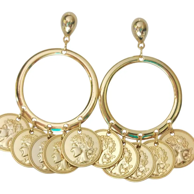 Brincos Argola Moeda Cigana Banhado A Ouro 18k - Elegância