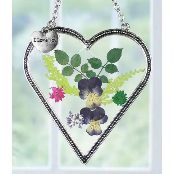Atrapasuelo Flor Prensada Dije Colgante  I Love You 