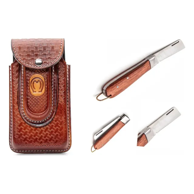 Kit Bainha Capinha De Celular + 1 Canivete, Em Couro Legetim