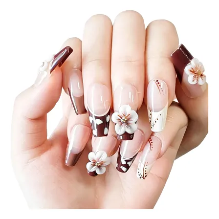 24 Pecas Unhas Postiças Autocolantes Decoradas Reutilizável
