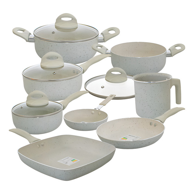 Jogo De Panelas Casambiente 8 Peças Revestimento Cerâmico Antiaderente Creme