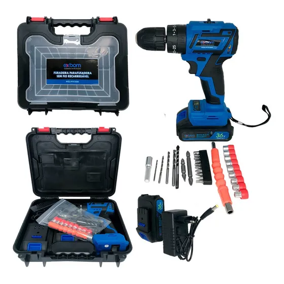 Furadeira E Parafusadeira 2 Em 1 36v 2 Baterias 10000 Mah Cor Azul Frequência 50hz 60hz 127/220V
