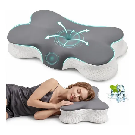 Travesseiro Arco Duplo Ehomfory Cervical Espuma Memória Cinza Mesclado Com Branco