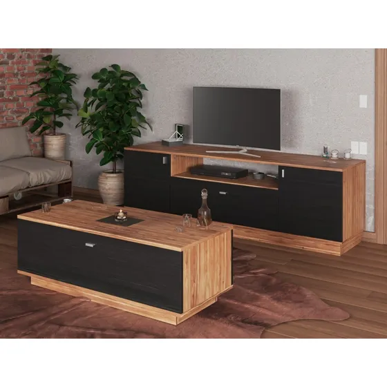 Combo Mesa Tv Con Mesa Ratona Rack Tv Melamina Modular 