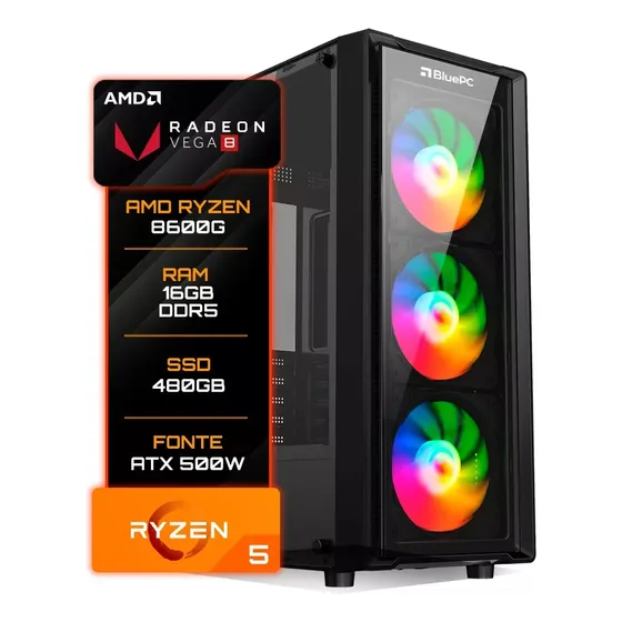 Pc Gamer Bluepc Amd Ryzen 5 8600g 16gb Ddr5 Ssd 480gb - Fonte 500w
