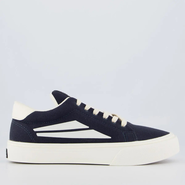 Tênis Redley modelo Id na cor azul-marinho com solado branco e detalhe lateral branco, visto de perfil