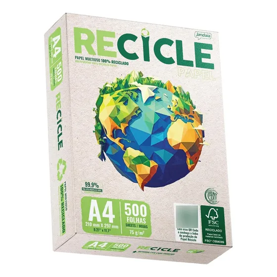 Papel Sulfite Reciclado A4 75g Recicle Resma Com 500 Folhas