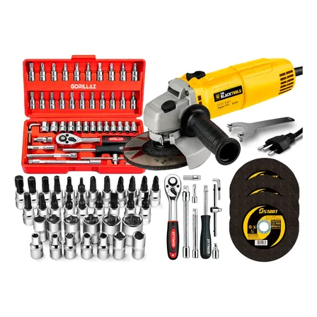 Esmerilhadeira Angular 4.1/2 780 Watts + Kit Soquetes 46 Pçs Amarelo 220v 60hz