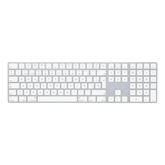 Teclado bluetooth Apple QWERTY español España color plata y blanco
