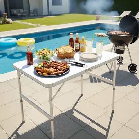 Mesa Dobrável Vira Maleta Com Alça Alumínio Portátil Para Camping Churrasco Pesca Tamanho 90x60 Fácil De Transportar