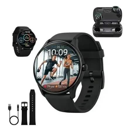 Smartwatch Redondo Original P/ Homem E Mulher C/ Gps E Fone Preto