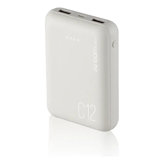 Power Bank Argom 12000mah 2 Usb 2a Blanco Y Negro