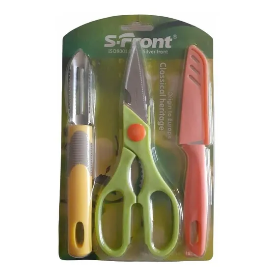 Set Tijera Cuchillo Pela Papa En Acero Inoxidable