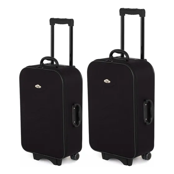 Bolsa 2 Peças Para Viagem Com Rodinhas Pequena E Média Acambamento Dos Ferragens Preto Cor Preta Correia De Ombro Preto Desenho Do Tecido Lisa
