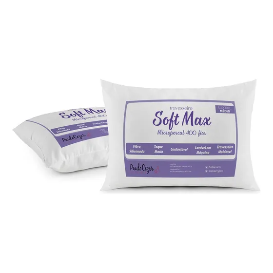 Kit 02 Travesseiros 70x50cm Antialérgico 400 Fios Soft Max