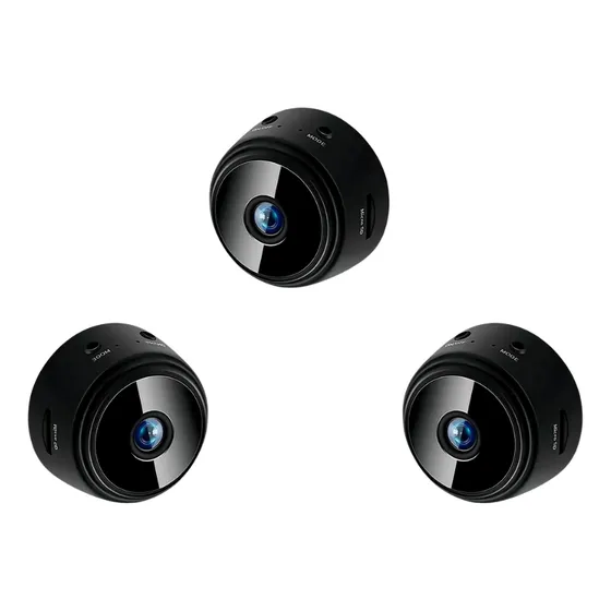 Kit C/3 Mini Câmera Wifi Sem Fio Discreta Gravador Voz Black