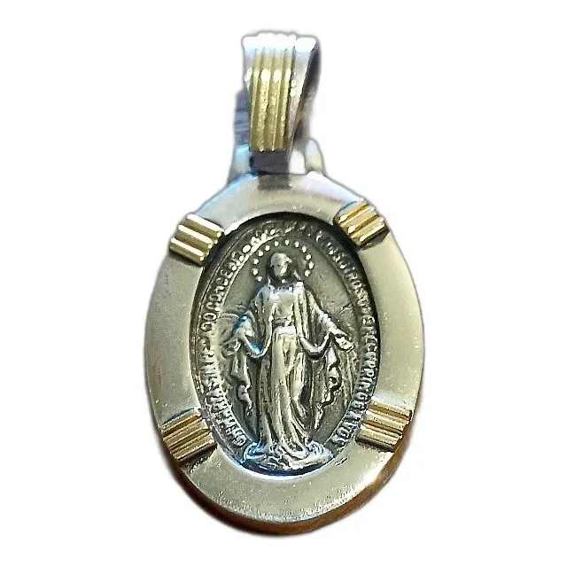 Medalla Virgen Milagrosa Plata 925 Y Oro 18k 2.5 X 2cm