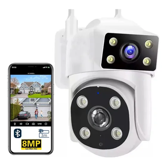 Cámara De Seguridad 2.4g Wifi Exterior Con Led Alarma 4k 8mp Color Blanco