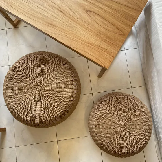 Set X2 Puff Tejido Fibras Naturales 60cm