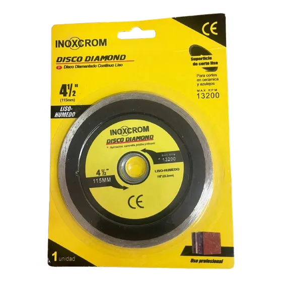 Disco Diamantado Corte Ceramica Liso Humedo 4 1/2 Esmeril Color Negro