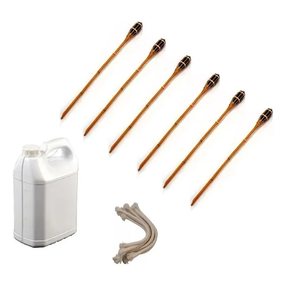 6 Antorchas De Jardín 1:50m Kit Con Bidon De 5l Y 6 Mechas