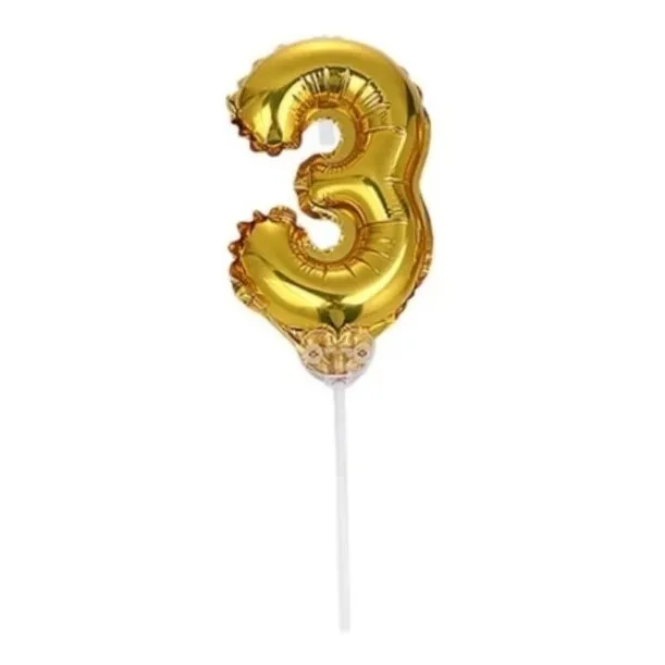 Globo Número Dorado Con Soporte Topper Para Torta