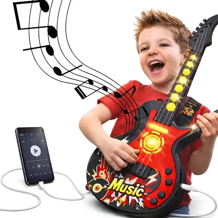 Guitarra Infantil Elétrica Com Microfone E Luz Interativa Preto