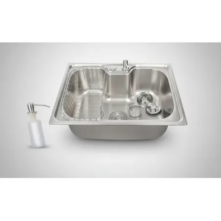 Pia Inox Cuba 60x43 Com Dispenser E Acessórios Prateado
