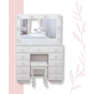 Penteadeira Camarim Mdf Branco 11 Gavetas Com Luz Penteadeira Camarim Mdf Branco 11 Gavetas Com Luz