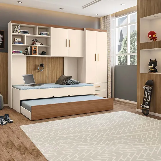 Quarto Modulado Juvenil Guarda-roupa 2 Porta Bicama Solteiro