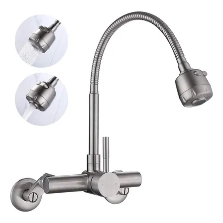 Llave Monomando Lavaplatos Al Muro Flexible Acero Máx 22.5cm