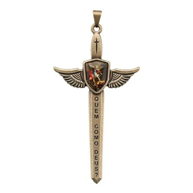 Pingente Espada De São Miguel Metal Ov Resinado C/folheto
