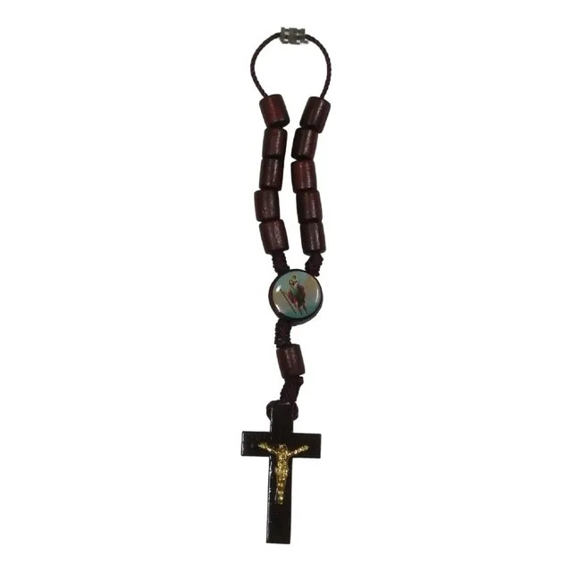 Amuleto Terço Em Madeira C/ Crucifixo P/ Retrovisor De Carro