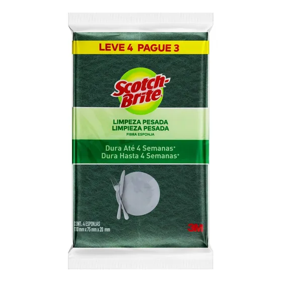 Esponja Scotch-Brite Limpeza Pesada de sintética amarelo pacote x 4