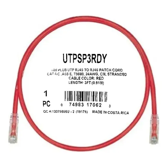 Patch Cord Cat6 Rojo Panduit Original 3 Pies Utpsp3rdy
