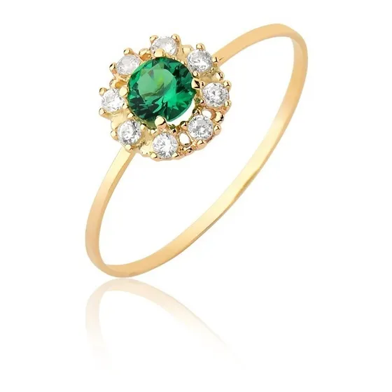 Anel De Esmeralda Verdadeira Com Diamantes Em Ouro 18k As507