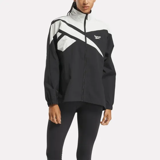 Campera Reebok Open Hem Vector Track Negro Y Blanco Mujer