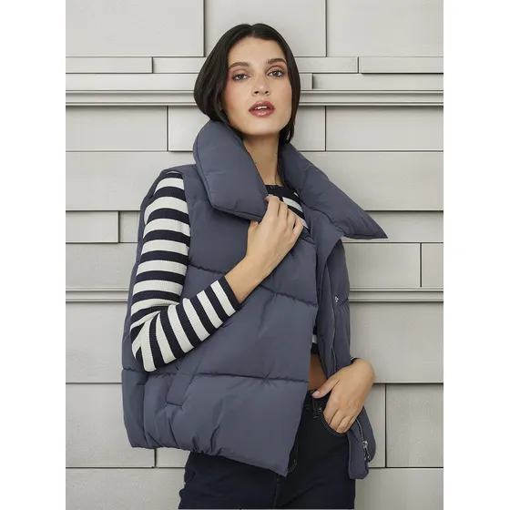 Parka Sin Mangas Imán Cuello Azul Grisáceo Nicopoly