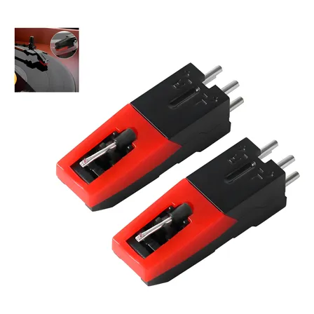 2 Repuesto Universales Con Capsulas Y Agujas Para Tocadiscos Rojo