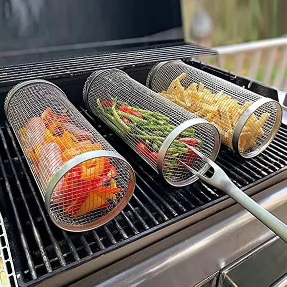 Canasto Cilíndrico Acero Inoxidable Para Asar En Parrilla