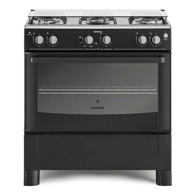 Fogão A Gás 5 Bocas Itatiaia Star Preto Com Forno E Tampa De Vidro 127v/220v Fogão A Gás 5 Bocas Itatiaia Star Preto Com Forno E Tampa De Vidro 127v/220v