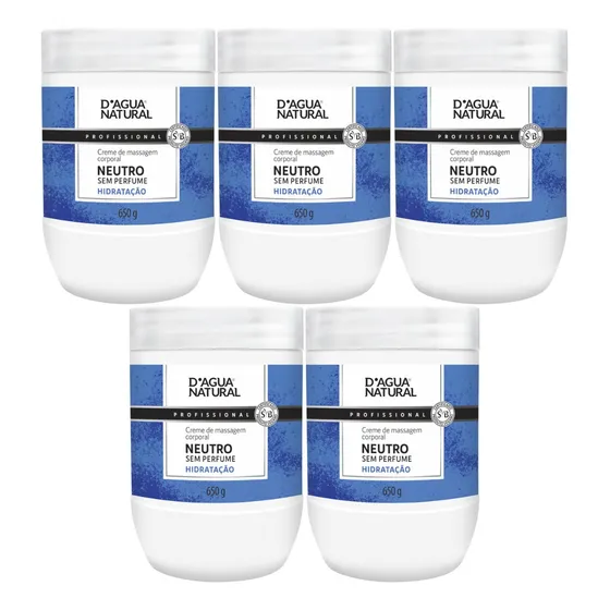 Kit 5 Creme Massagem Neutro Dagua Natural 650g Sem Perfume