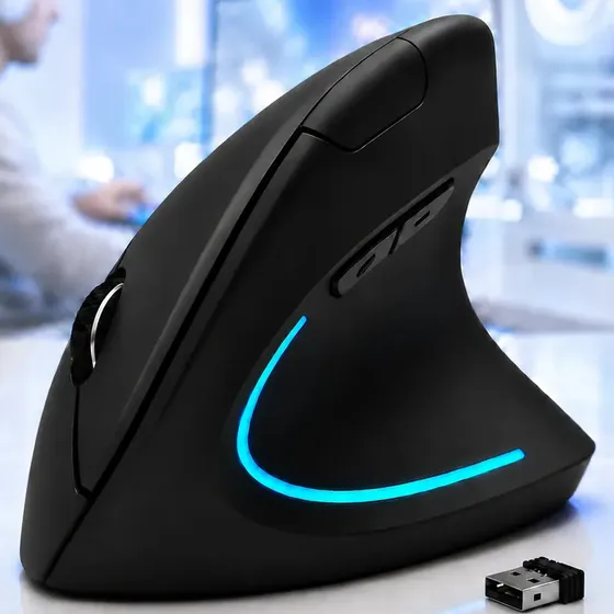 Mouse Vertical Sem Fio Ergonômico Led Usb 2.4g Notebook Computador Gamer 1600 DPI Portátil Silencioso Blackbom