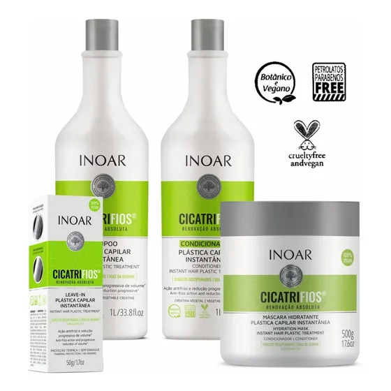 Kit Inoar Cicatrifios Sh. + Cond. + Máscara 500g E Leave-in