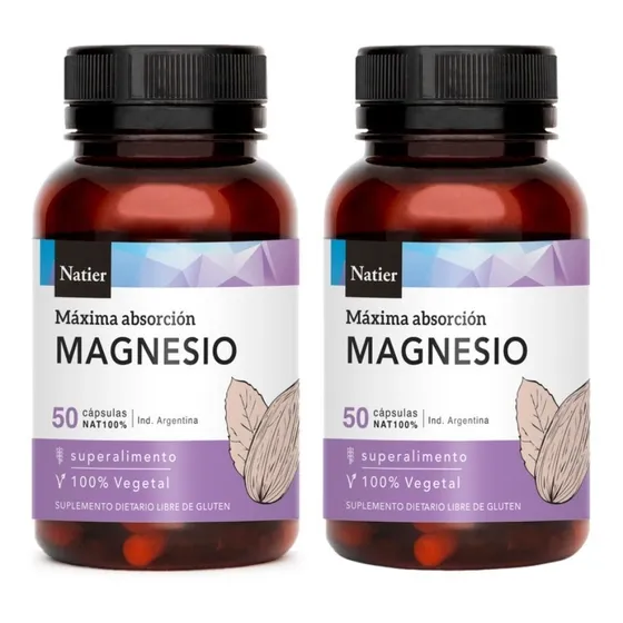 Pack x2 Natier Suplemento Alimentario Vegano Magnesio 50caps Sin sabor