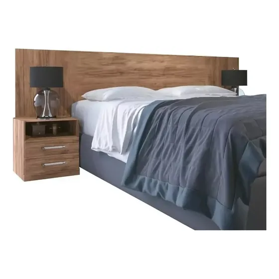 Respaldo Sommier Cama Con 2 Mesa De Luz Dormitorio Cabecera Color Marrón