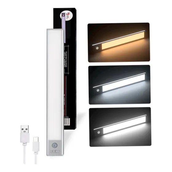 Liston Led Bajo Alacena Sensor Mov 3 Tonos Recargable 30cm