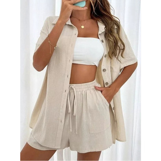 A1 Conjunto De Camisa De Manga Corta, Solapa De Crepé Y A1 Conjunto De Camisa De Manga Corta, Solapa De Crepé Y