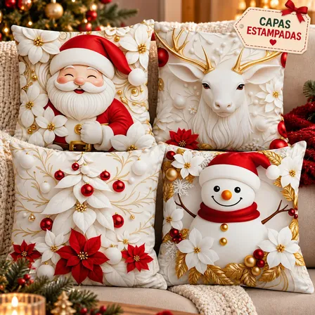 Kit 4 Capas De Almofadas Decorativas Natal Papai Noel 3d 25 Multicolor Natal 25